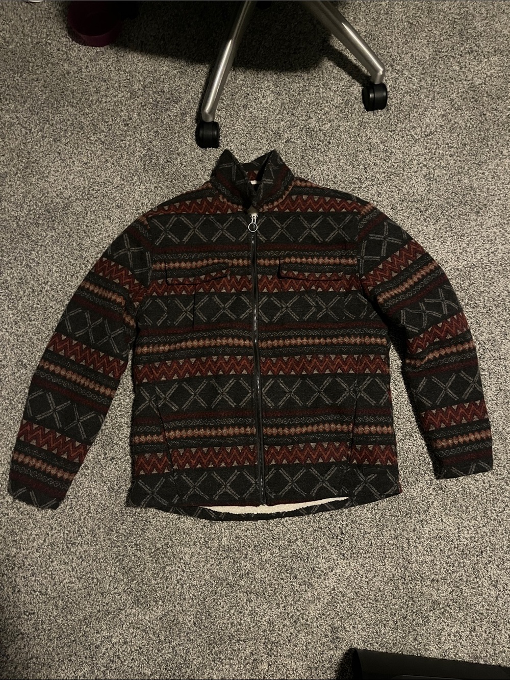 Men's Full-Zip Patterned Sweater Jacket - Brown & Black